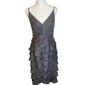 Adrianna Papell Dress Women's Sz 10 Gray Fit & Flare Silver Cocktail Evening